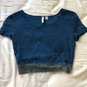 Frenchi Teal Lace Crop Top